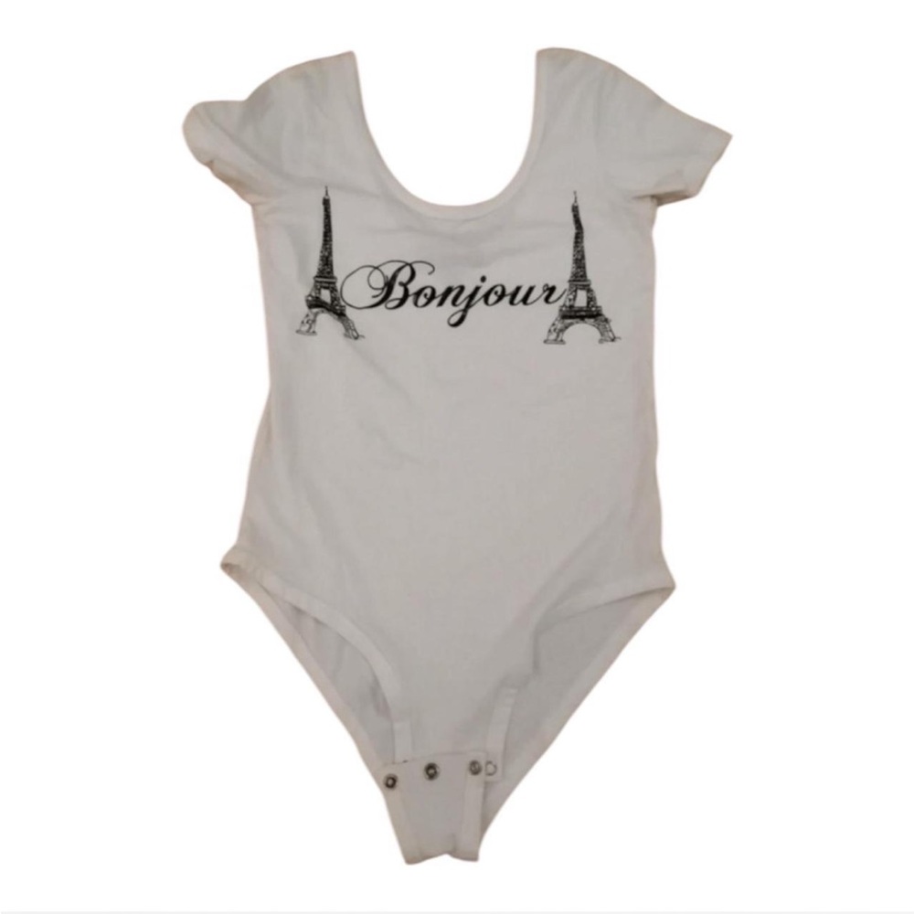 White Bodysuit with Eiffel Tower Print